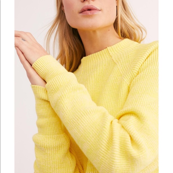 free people chunky knit sweater in lemon pop large - Picture 2 of 8